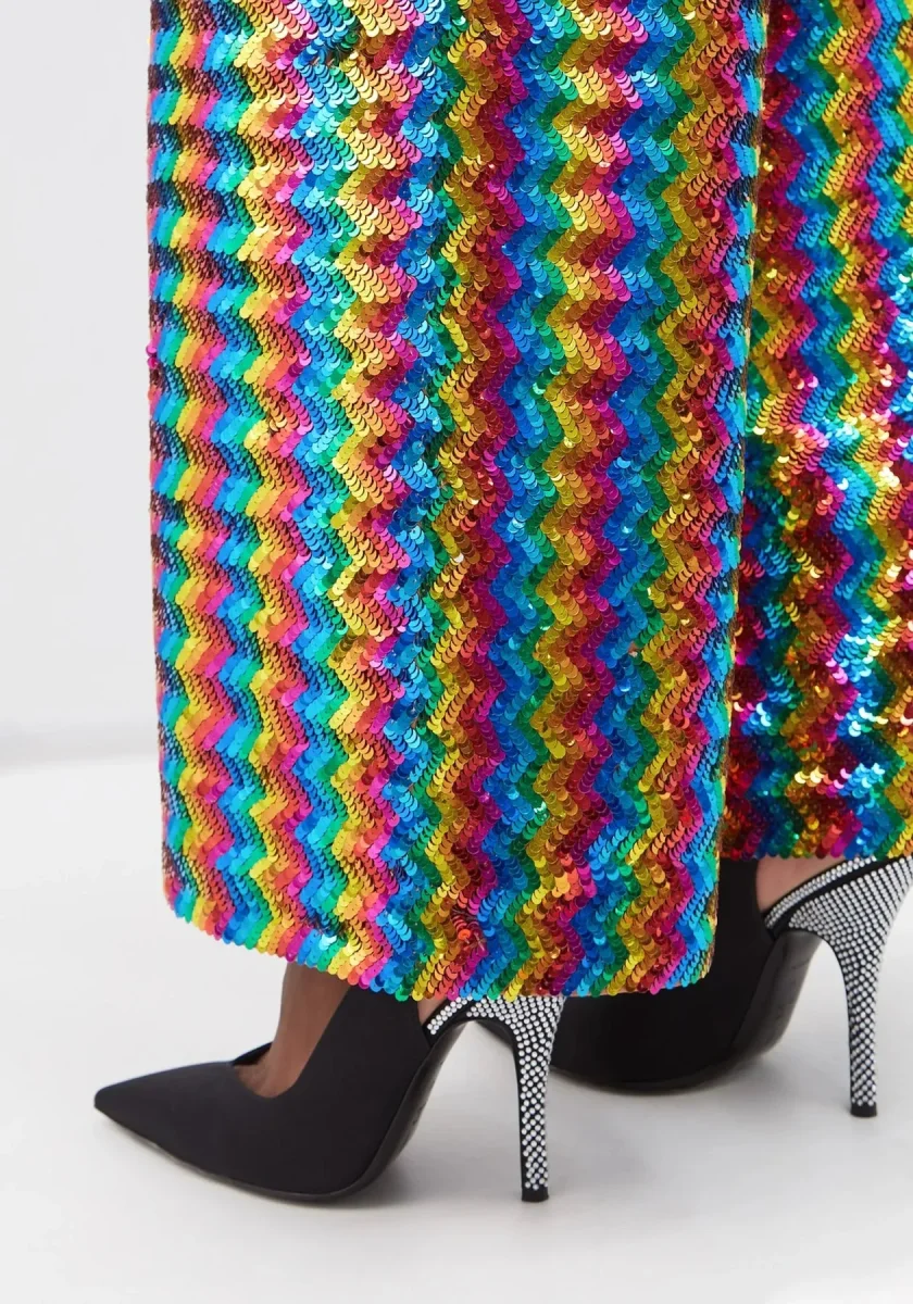 Ashish Sequinned Embellished Rainbow Chevron Georgette Trousers - Imagen 6