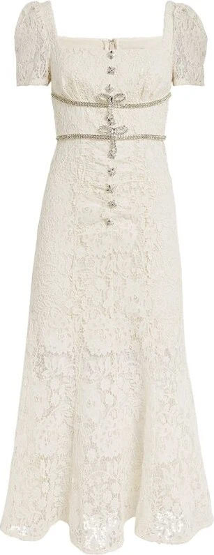 Self-Portrait Cream Lace Diamante Bow Midi Dress - Imagen 2