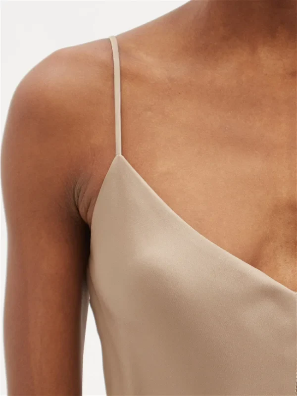 RAEY V-Neck Silk-Satin Beige Grey Maxi Dress - Imagen 5