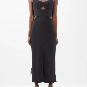 JOHANNA ORTIZ Puntadas Liricas Cutout Crepe Midi Black Dress