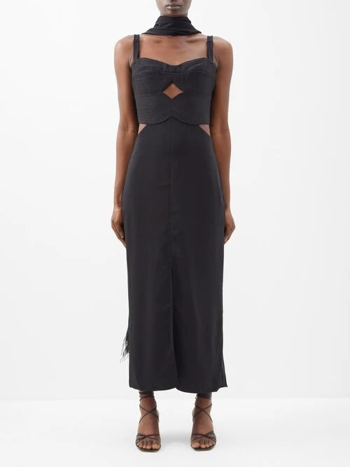 JOHANNA ORTIZ Puntadas Liricas Cutout Crepe Midi Black Dress - Imagen 2