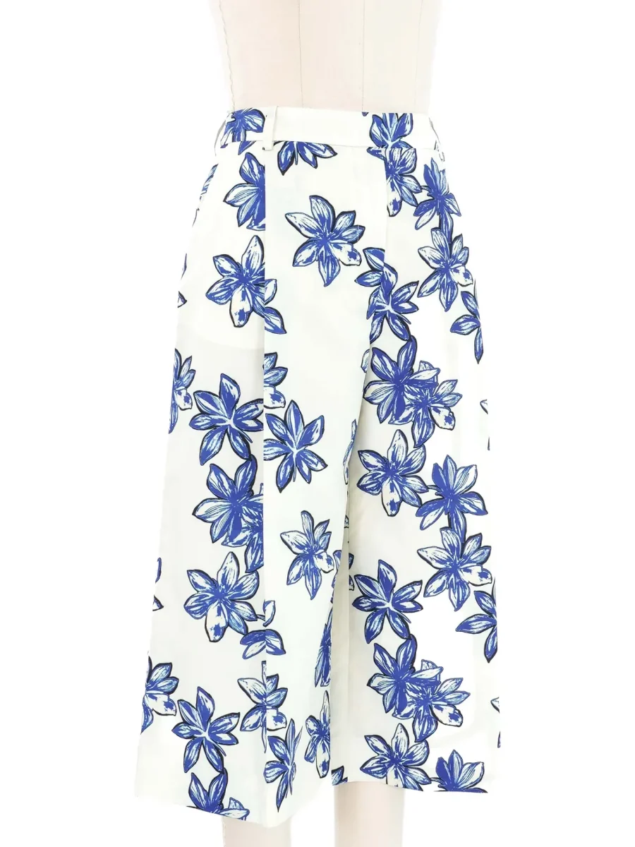 Nina Ricci Blue Floral Print Long Culottes Shorts - Imagen 8