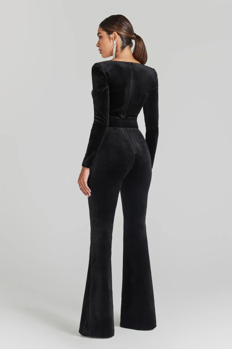 Nadine Merabi Black Natalia Velvet Corseted Sweeheart Neck Jumpsuit - Imagen 6