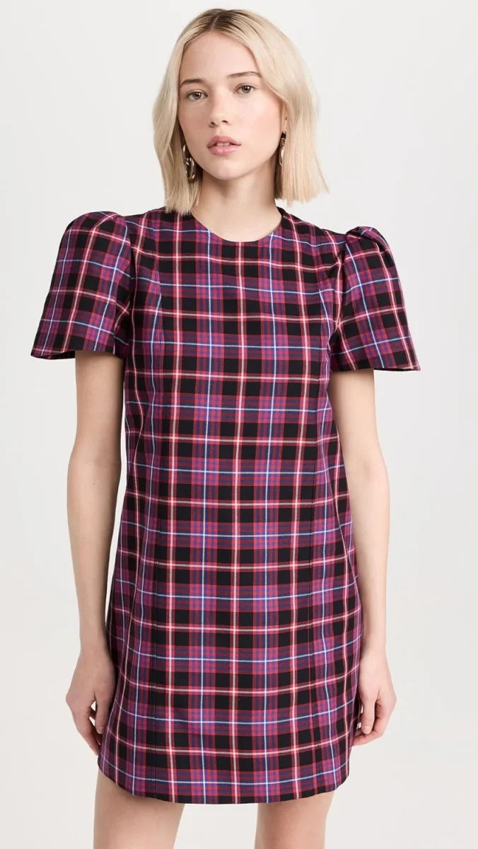 The Vampire's Wife The Wilma Red Tartan Plaid Check Print Shift Dress - Imagen 4