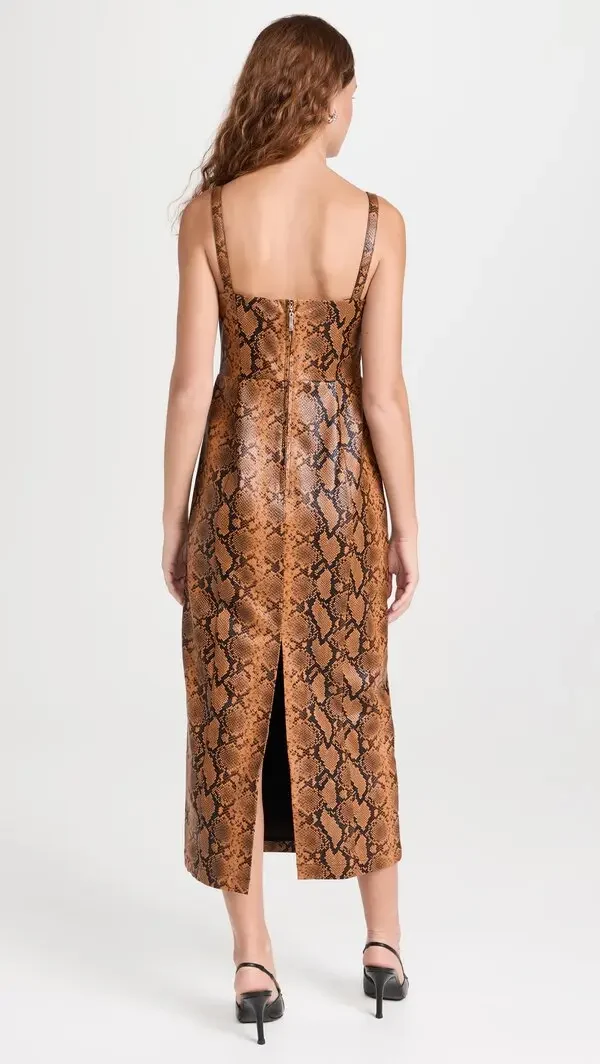 Kitri Ursula Snakeskin Brown Vinyl Midi Dress - Imagen 5