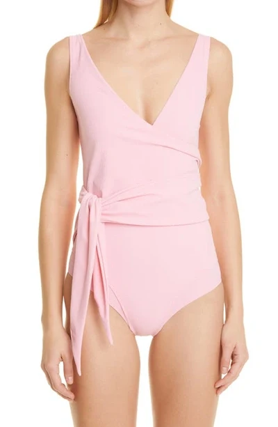 LISA MARIE FERNANDEZ Pink Wrap-Tie Side The Dree Louise Crepe V-Neck Swimsuit - Imagen 5