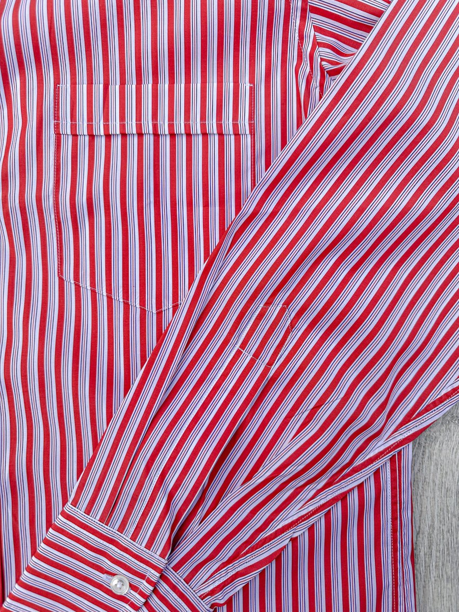 Drake's Red White Cotton Poplin Striped Shirt - Imagen 6