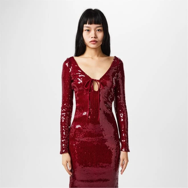 Bardot Red Sequinned Strappy Open Back Midi Dress - Imagen 9