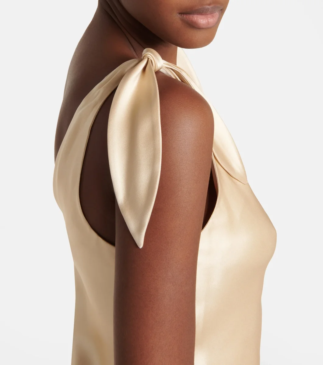 Gabriela Hearst Bow Tie-Up Strap Silk Satin Champagne Arrow Top - Imagen 6