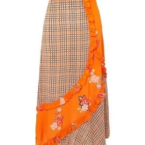 Preen Line Nevah Checked Patchwork Print Orange Skirt