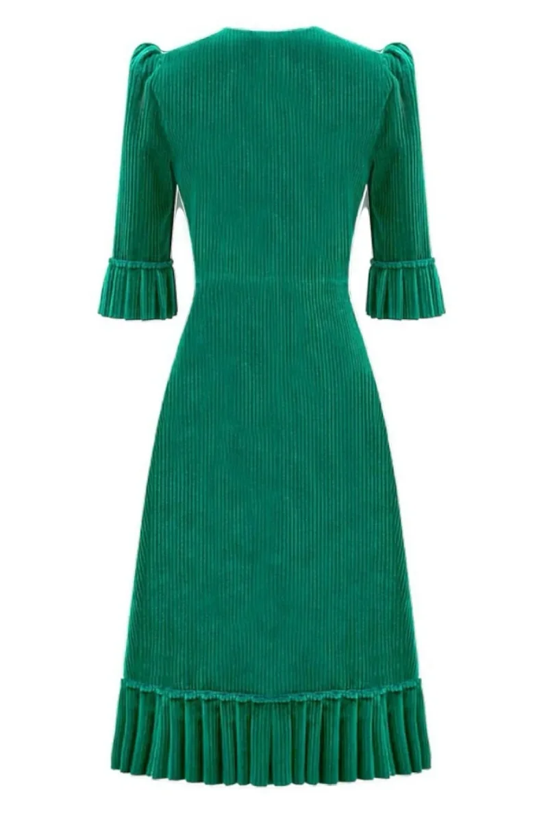 The Vampire's Wife Emerald Green Festival Jumbo Cord Day Length Dress - Imagen 5