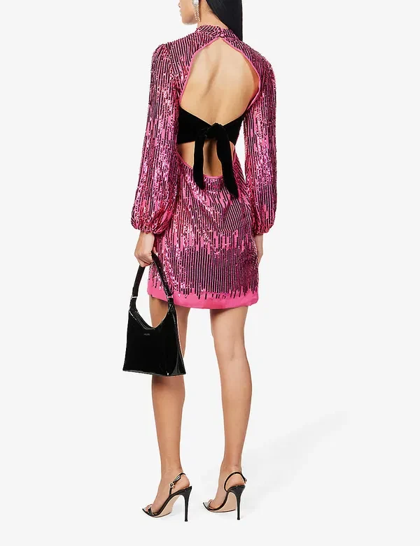 Rixo Pink Sequinned Lara Mini Dress - Imagen 5