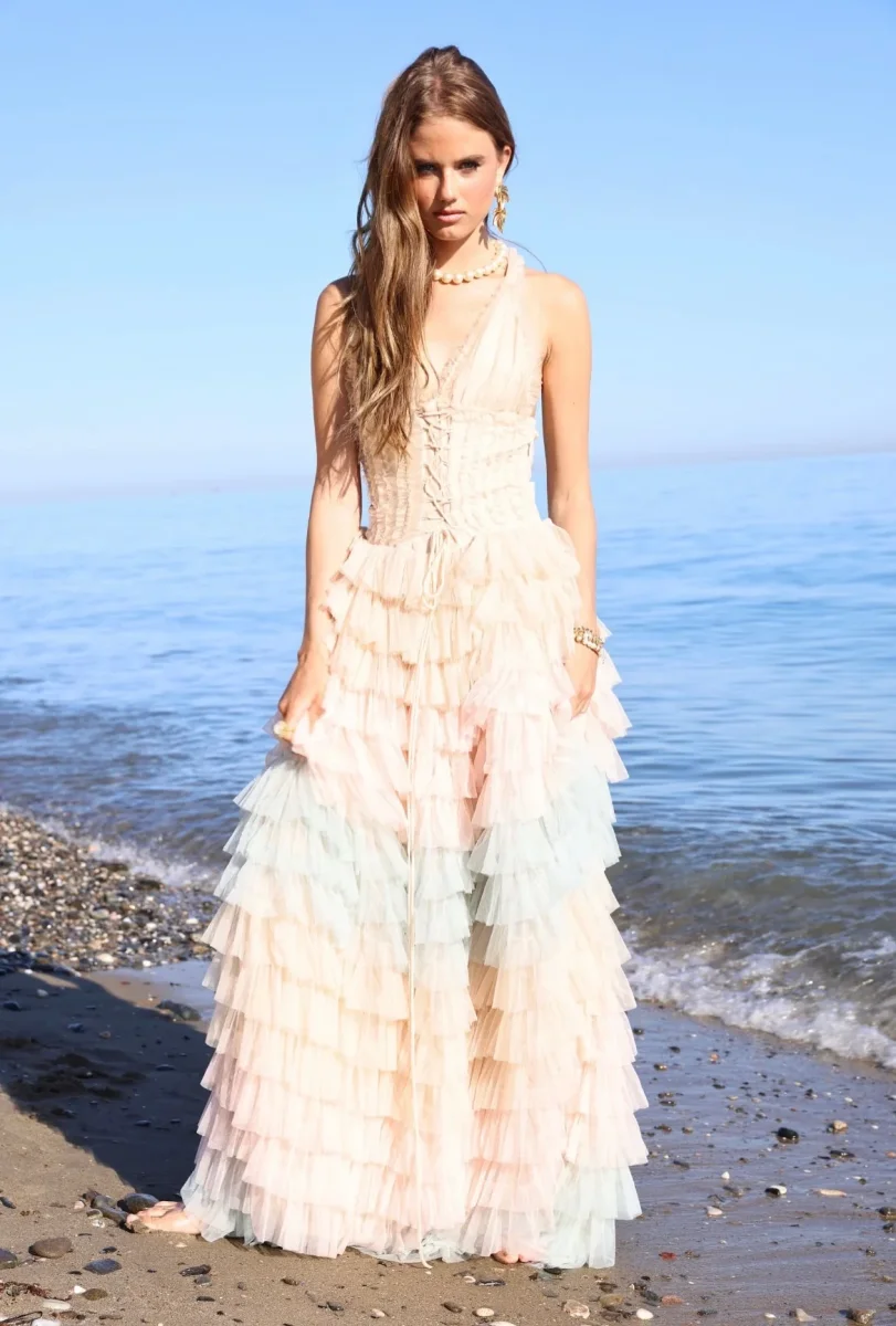 Amy Jane London Iris Dusty Corset Bodice Ruffle Tulle Layered Fairytale Gown - Imagen 6