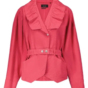 Isabel Marant Epaline Pink Linen Cotton Ruffle Collar 80s Style Jacket