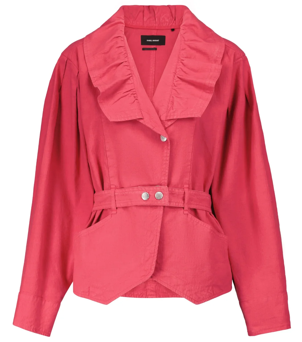 Isabel Marant Epaline Pink Linen Cotton Ruffle Collar 80s Style Jacket - Imagen 2