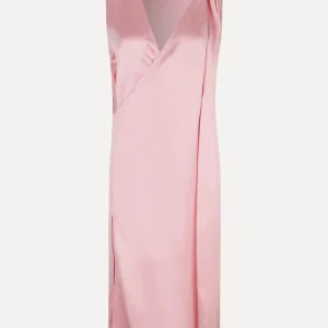 Stine Goya Pink Semi Heavy Satin V-Neck Sleeveless Midi Dress