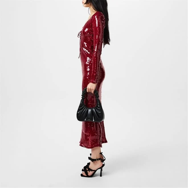 Bardot Red Sequinned Strappy Open Back Midi Dress - Imagen 7