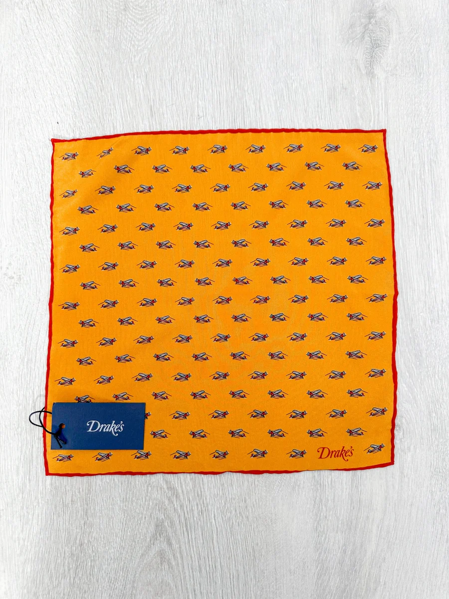 Drake's Mustard Red Airplane Pocket Square - Imagen 5
