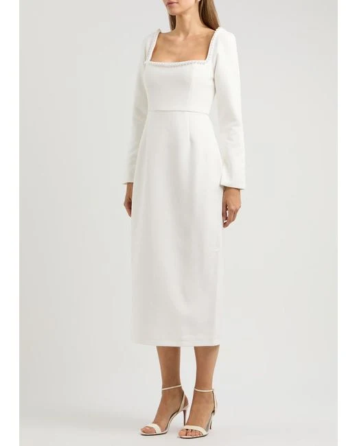 Odd Muse Bridal White Pearl Trim The Ultimate Muse Midi Dress - Imagen 3