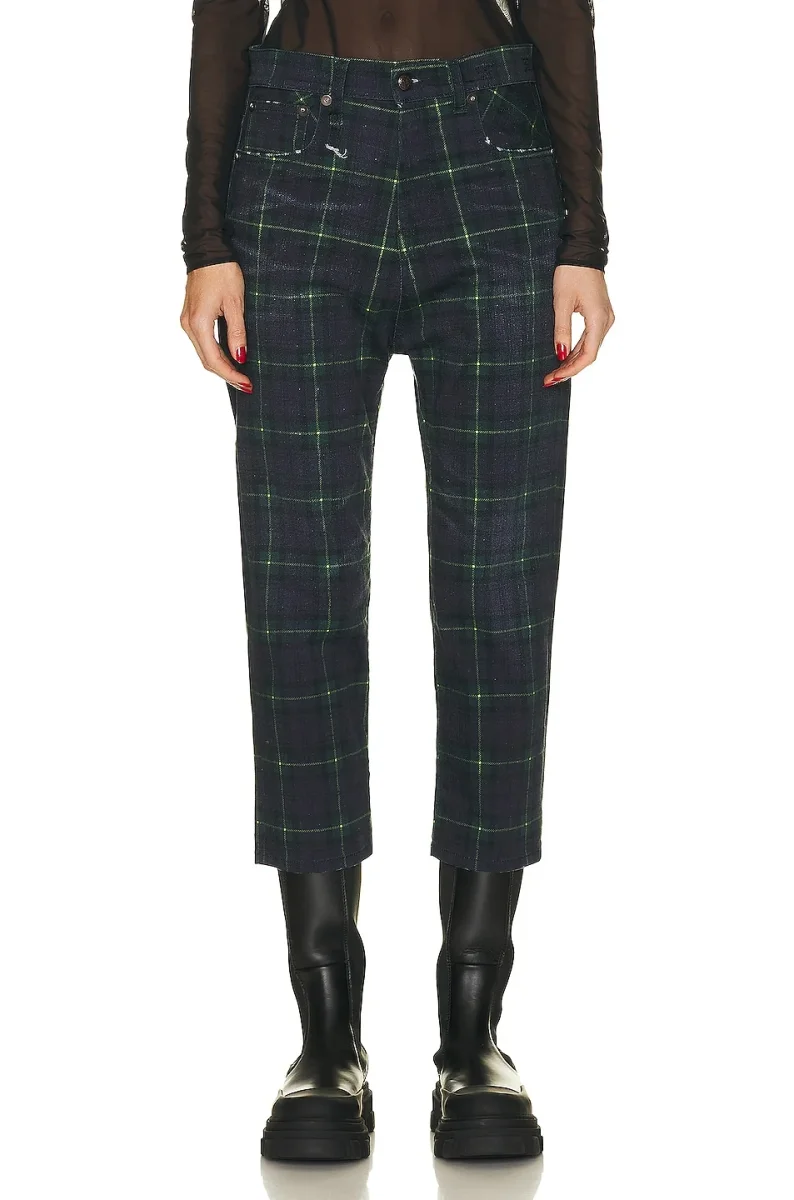 R13 Womens Lisa Baggy Tailored Drop Tartan Green Navy Pants Trousers - Imagen 4