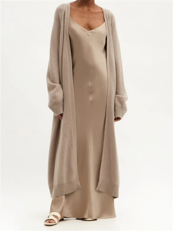 RAEY V-Neck Silk-Satin Beige Grey Maxi Dress - Imagen 3