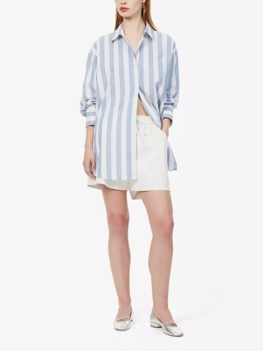 Anine Bing White Blue Striped Plaza Oversized Shirt - Imagen 3