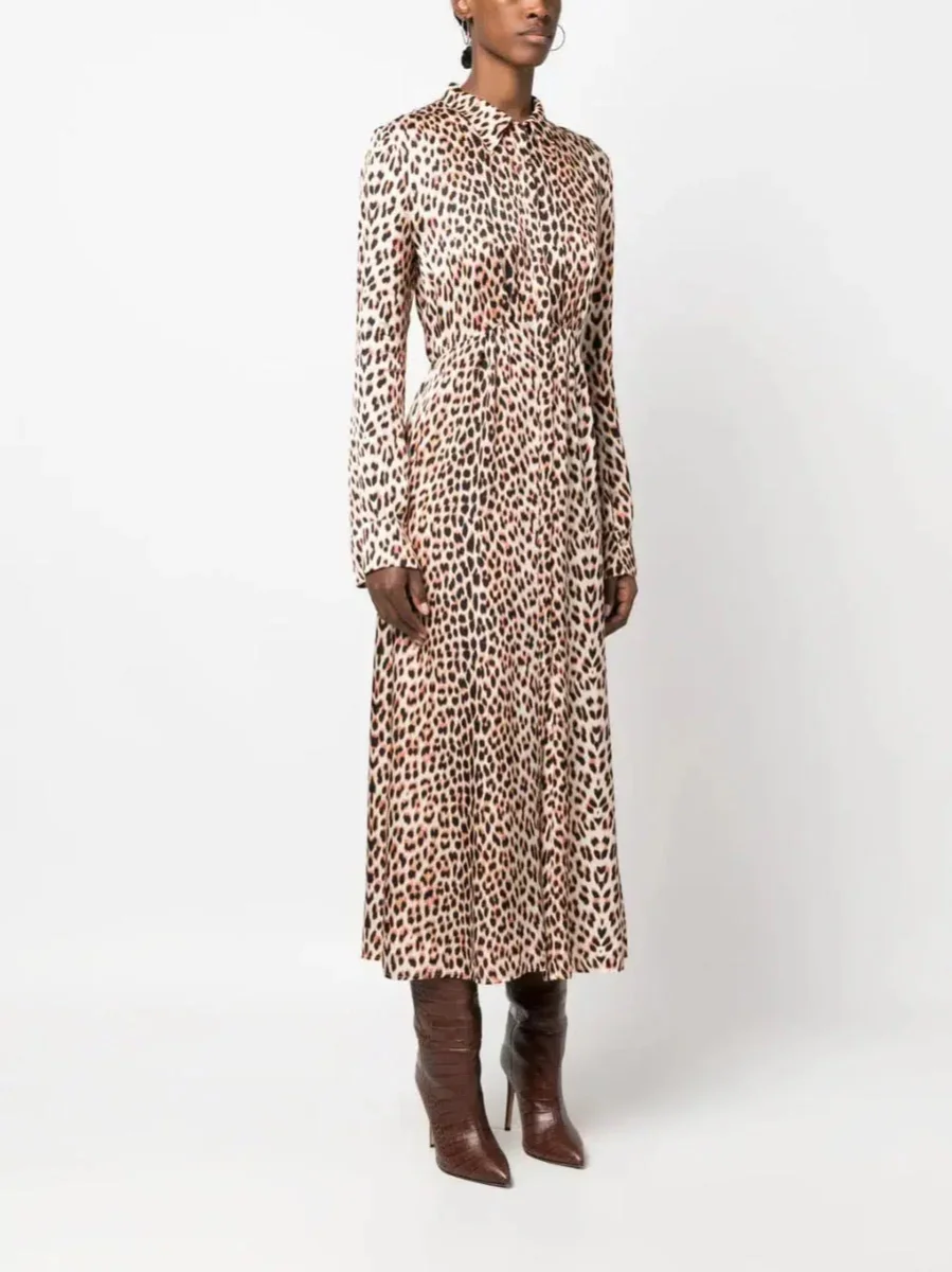 Forte Forte Twilight Leopard Print Collared Satin Midi Dress - Imagen 8