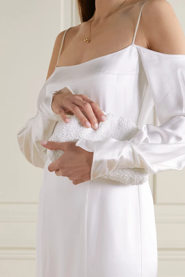 Galvan Bridal White Valencia Off Shoulder Silk Satin Wedding Dress - Imagen 3