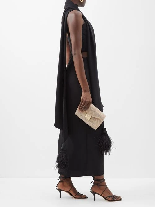 JOHANNA ORTIZ Puntadas Liricas Cutout Crepe Midi Black Dress - Imagen 5