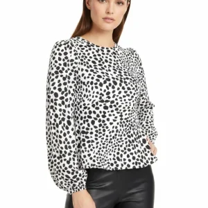 Rixo London Elyse Animal Print Long Sleeve Blouse