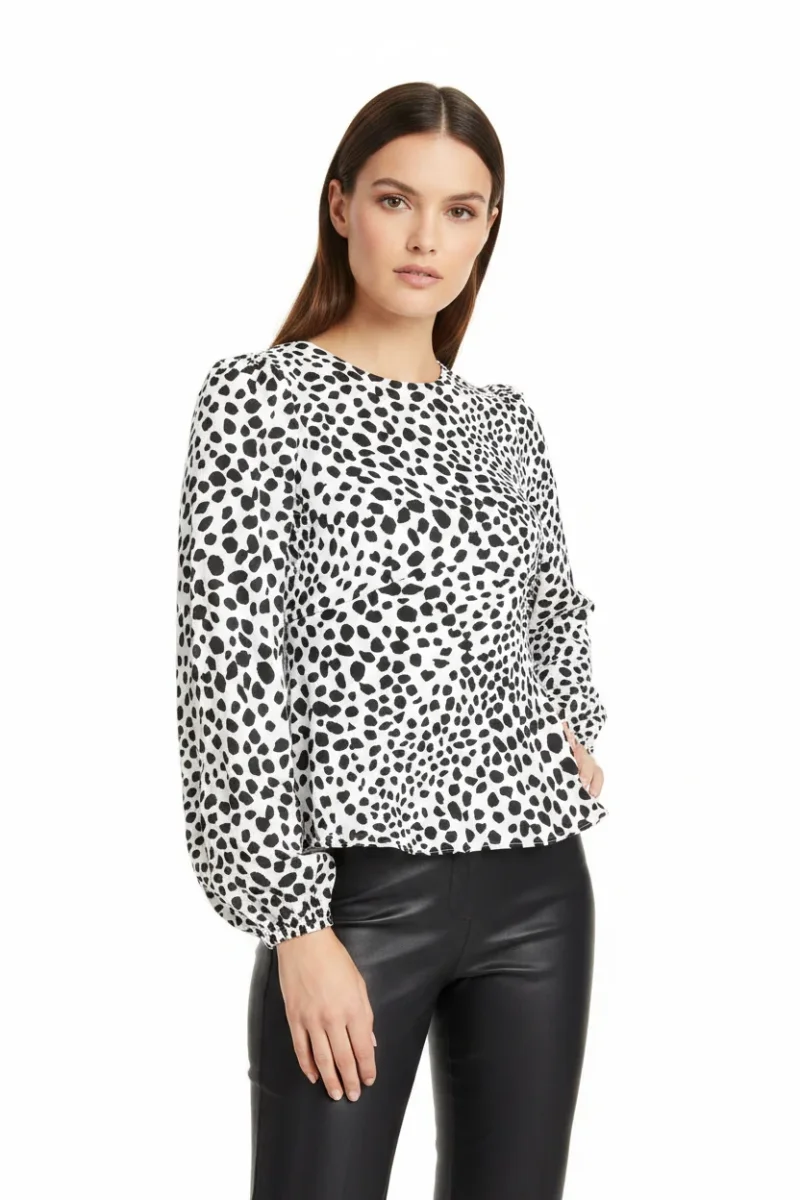 Rixo London Elyse Animal Print Long Sleeve Blouse