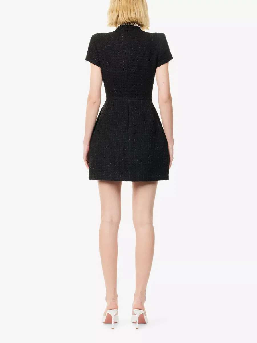 Nadine Merabi Black Tweed Simone Round-Neck Knitted Mini Dress - Imagen 5