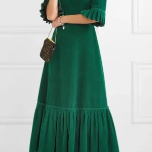 The Vampire’s Wife Emerald Green Cord Velvet Falconetti Festival Maxi Dress