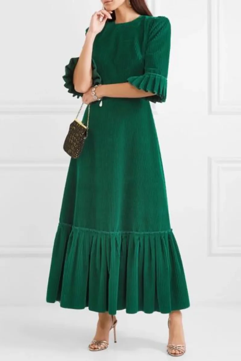 The Vampire’s Wife Emerald Green Cord Velvet Falconetti Festival Maxi Dress