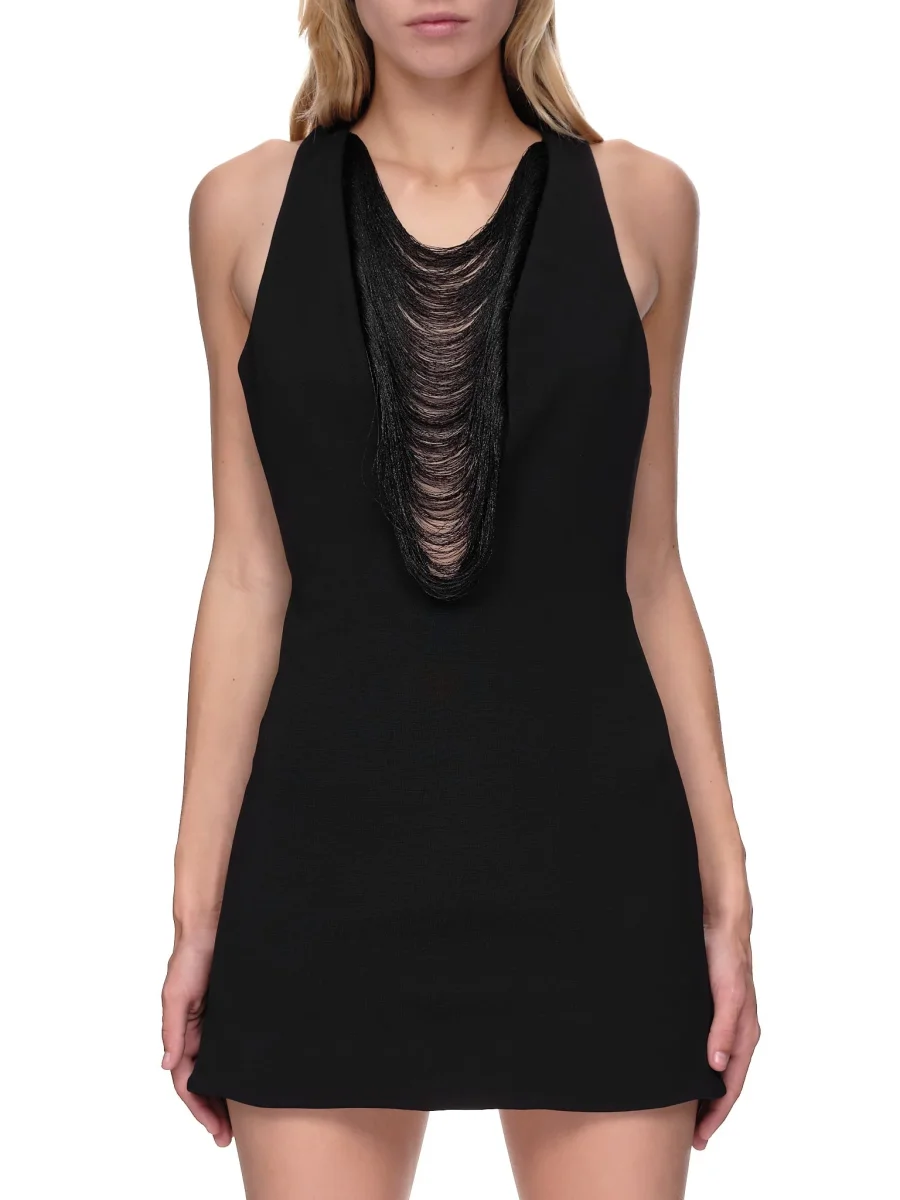 MAXIMILIAN DAVIS Black Fall Fringe Detail Mini Dress - Imagen 3