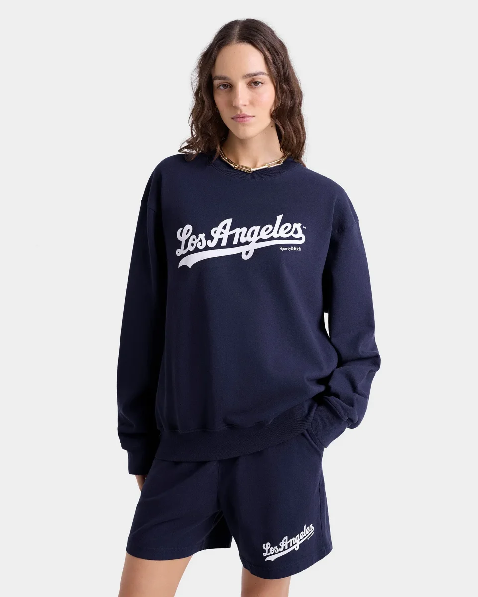 Sporty & Rich Navy Los Angeles Dodgers Gym Shorts - Imagen 5