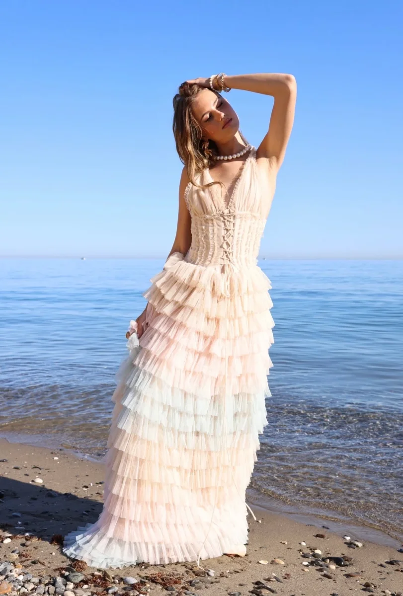 Amy Jane London Iris Dusty Corset Bodice Ruffle Tulle Layered Fairytale Gown - Imagen 5