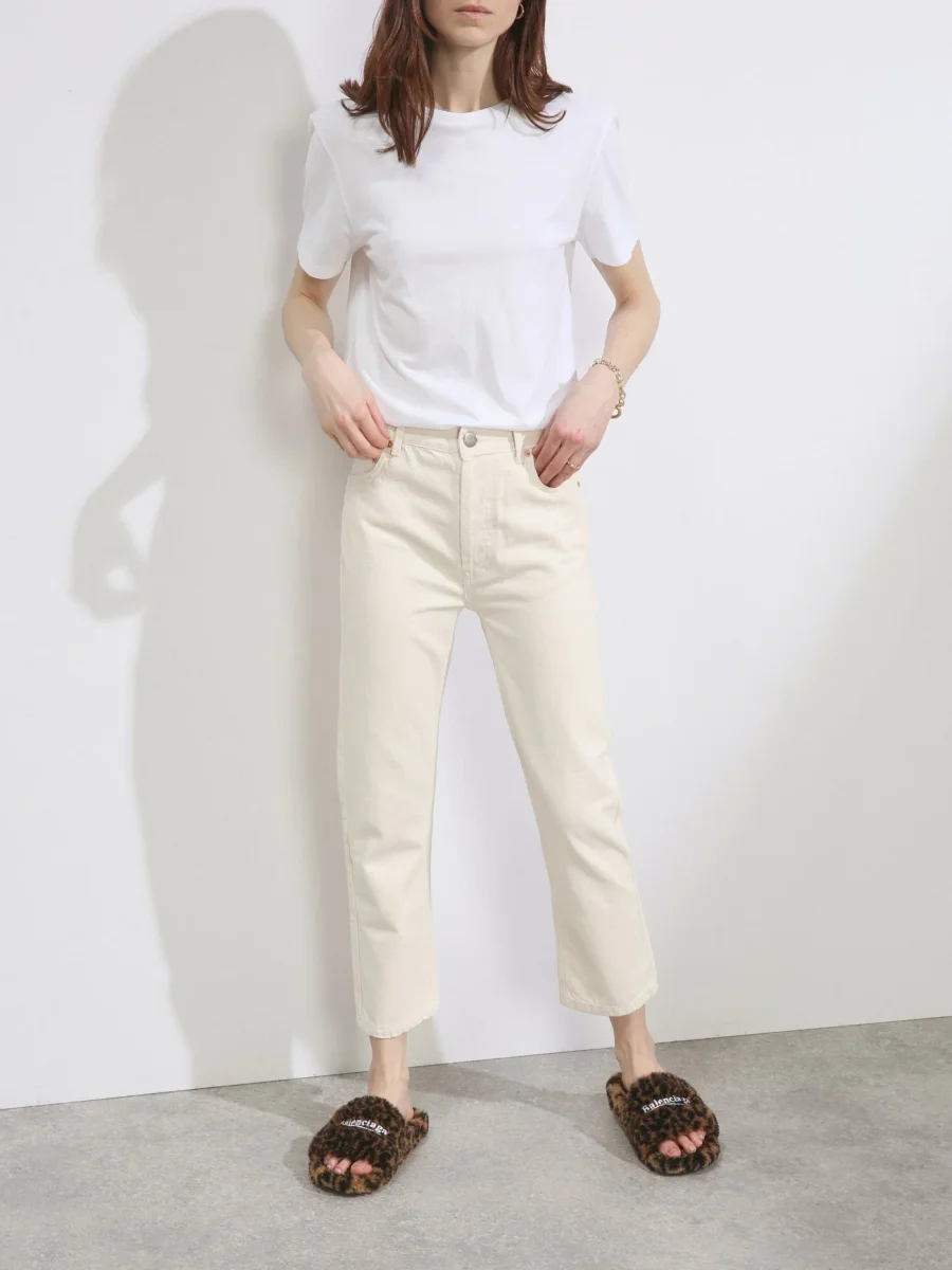 Raey Cream Ivory Organic-Cotton Straight Leg High Waist Crop Jeans - Imagen 3