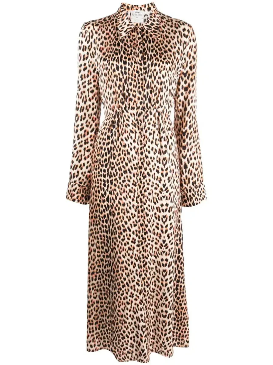Forte Forte Twilight Leopard Print Collared Satin Midi Dress