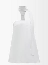Maximilian Davis White Duchesse Sash Scarf Collar Neck Strapless Racerback Satin Mini Dress - Imagen 3