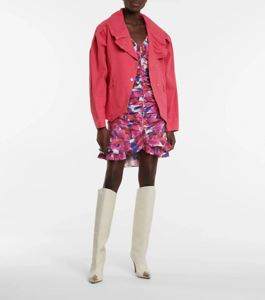 Isabel Marant Epaline Pink Linen Cotton Ruffle Collar 80s Style Jacket - Imagen 3