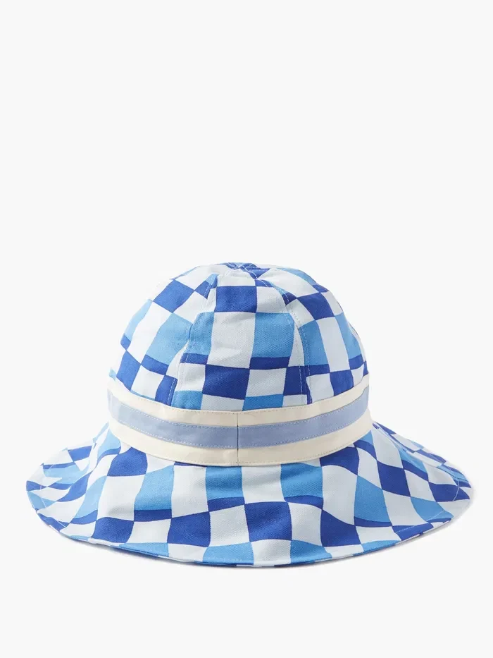 Marni Blue Logo-Embroidered Checked-Canvas Bucket Hat - Imagen 6