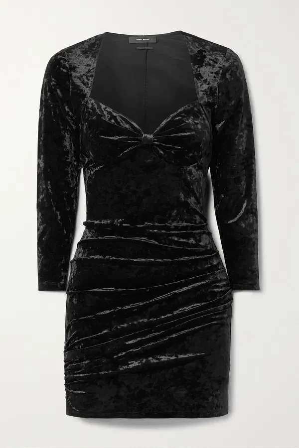 Isabel Marant Goji Black Velvet Sweetheart Neck Mini LBD Dress - Imagen 7