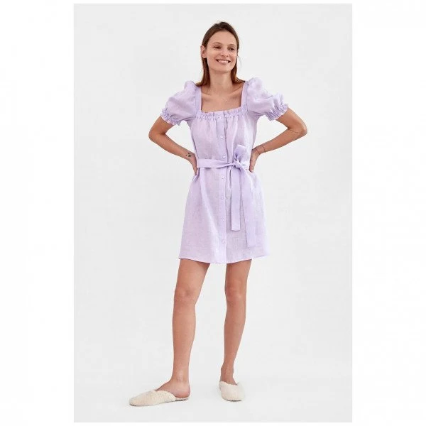 Sleeper Lavender Puff Sleeve Button-Up Brigitte Mini Dress - Imagen 7