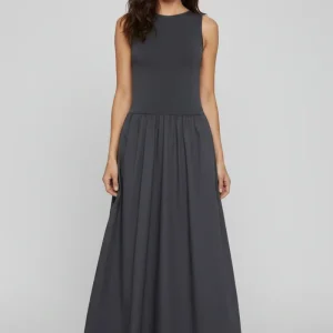 St Agni Grey Poplin Bateau Cut Out Dress