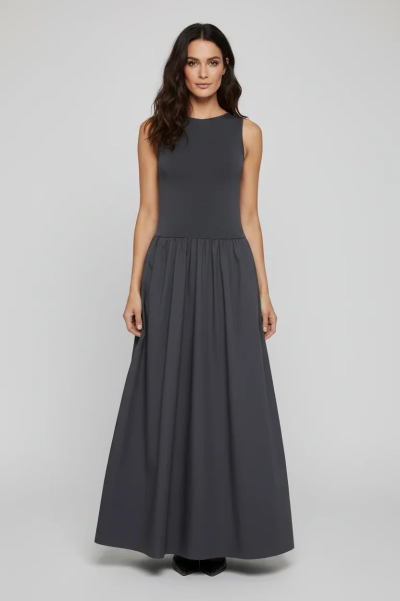 St Agni Grey Poplin Bateau Cut Out Dress - Imagen 2