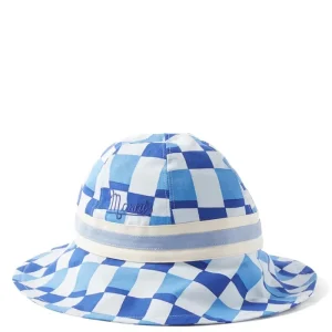 Marni Blue Logo-Embroidered Checked-Canvas Bucket Hat