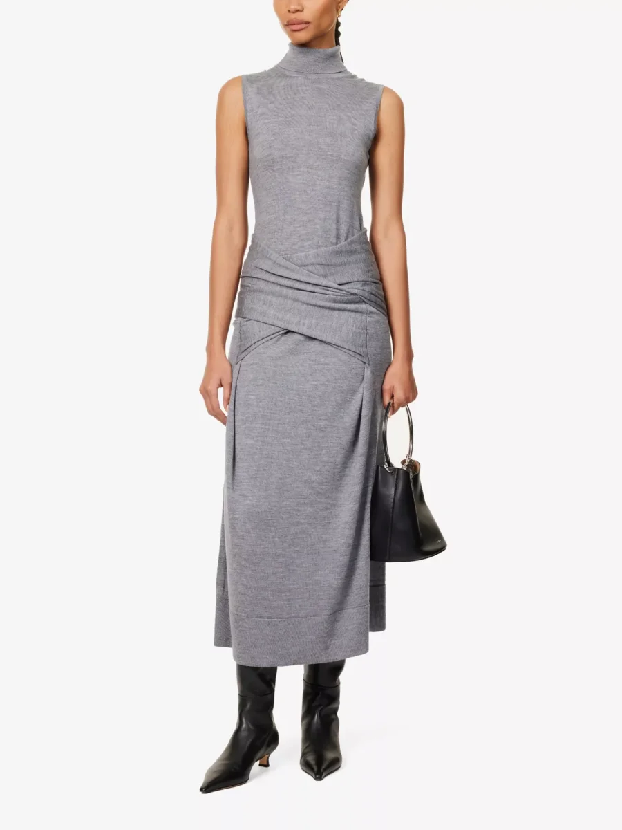Toteme Turtle Neck Draped Grey Wool-Silk Knit Maxi Dress - Imagen 2
