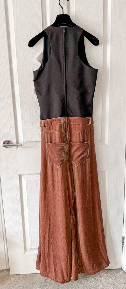 Brunello Cucinelli Black Tailored Top Pink Velvet Trouser 2-in-1 Wide Leg Jumpsuit - Imagen 4