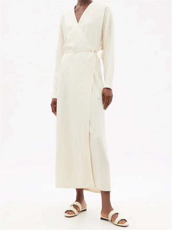 RAEY Cream Dolman-Sleeve Side-Split Wrap Dress